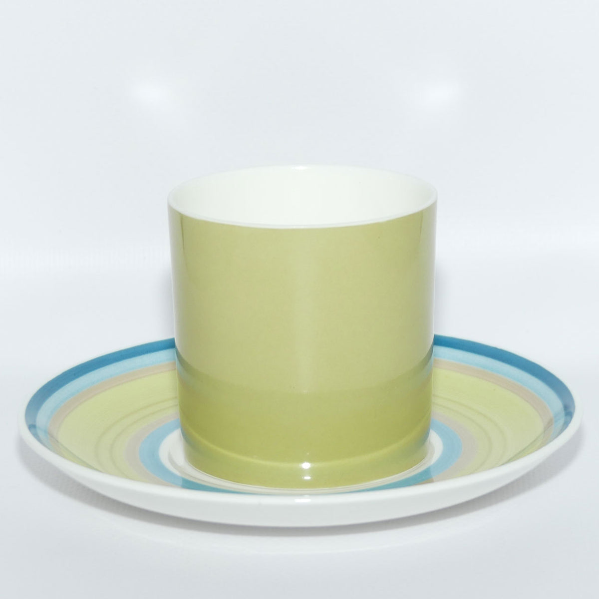 Susie Cooper Gay Stripes series | C2145 Apple Green demi tasse duo