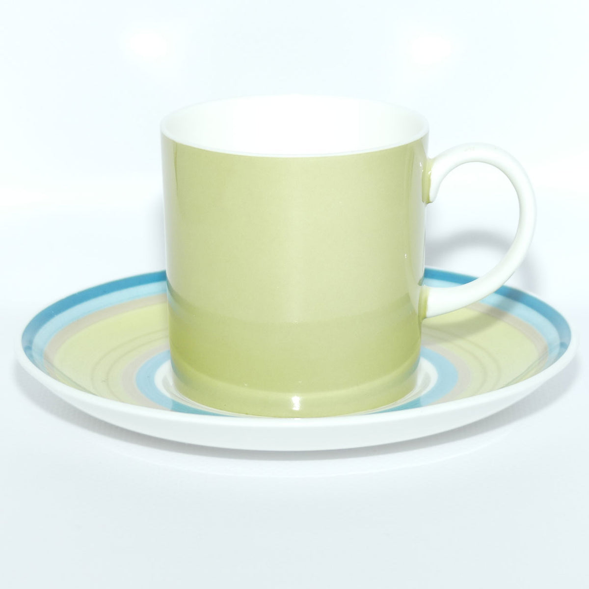Susie Cooper Gay Stripes series | C2145 Apple Green demi tasse duo