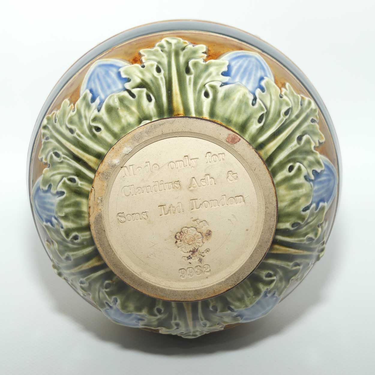 Doulton Lambeth Blue glaze Floral pattern lidded Apothecary Jar | made for Claudius Ash & Sons Ltd London | 9932