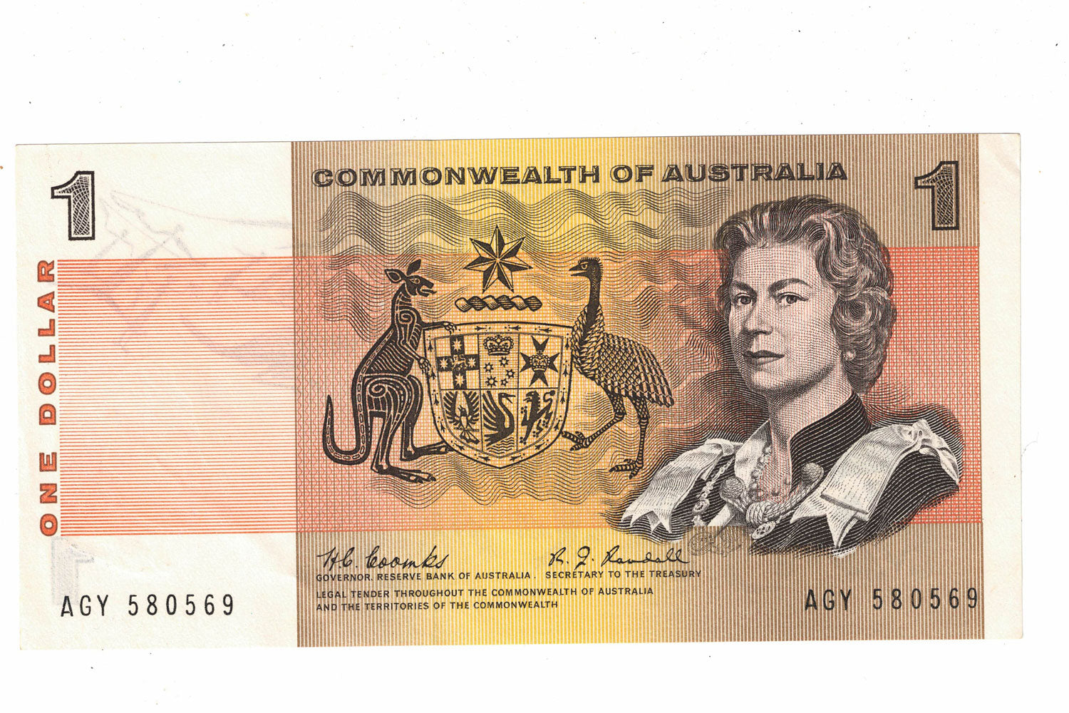 1968 R72 Commonwealth of Australia | $1 note Coombs Randall | EF+/aUNC | Serial AGY 580569