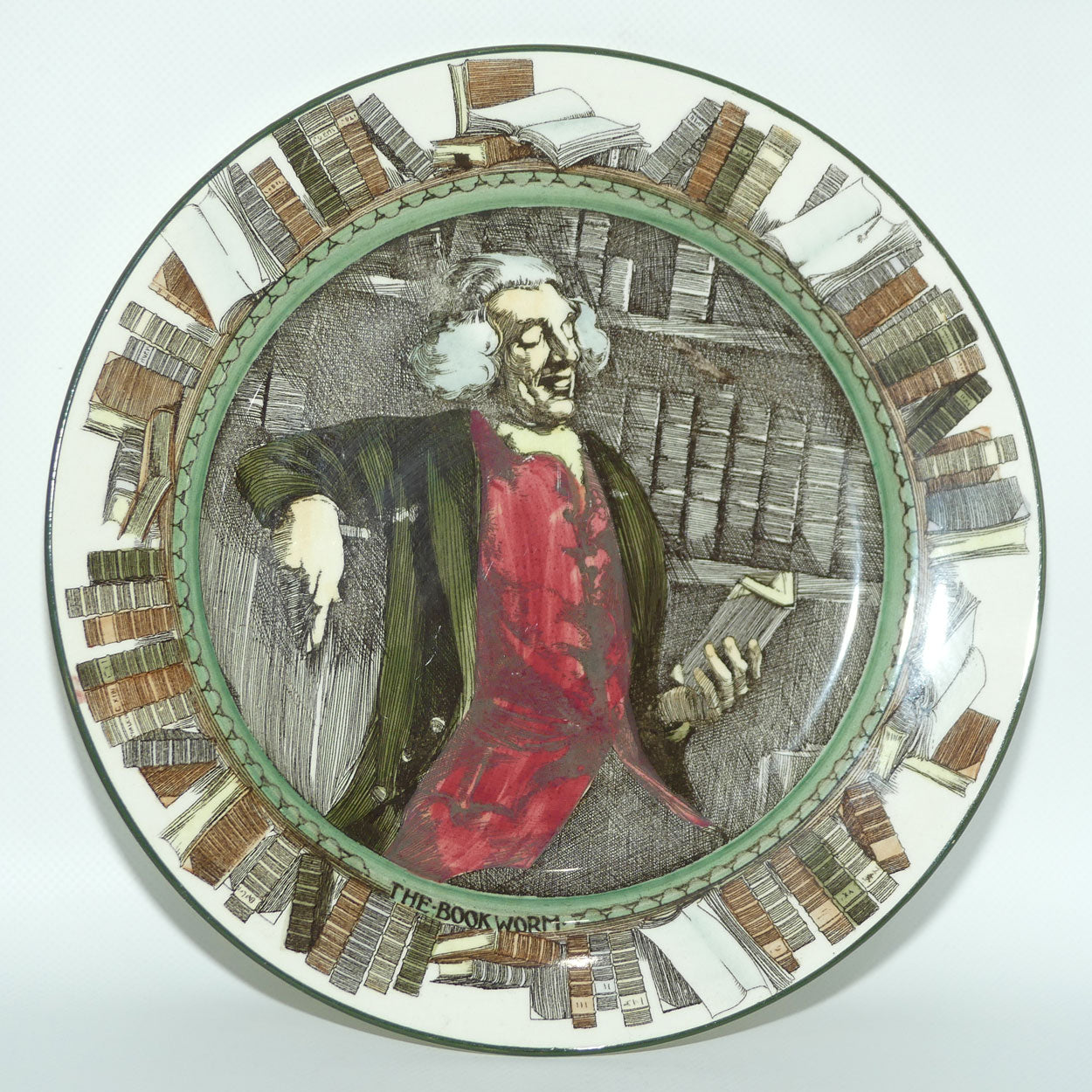 Royal Doulton Professionals series | The Bookworm plate D3089 | Green border | #3