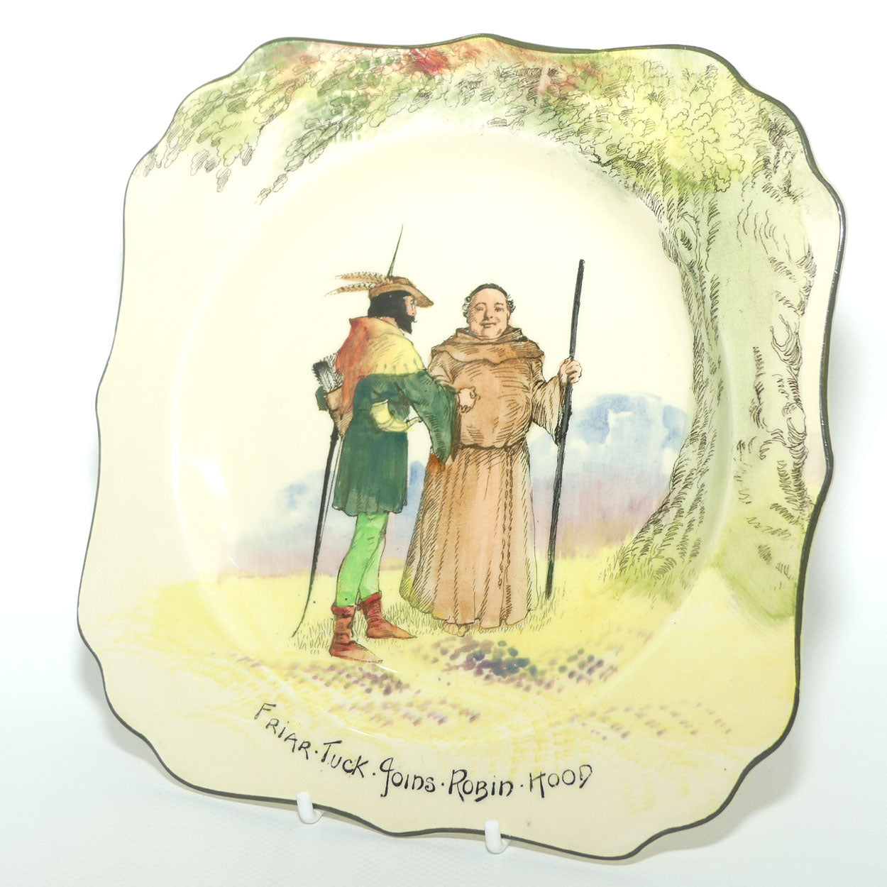 Royal Doulton Under the Greenwood Tree square plate D3751 | Friar Tuck Joins Robin Hood