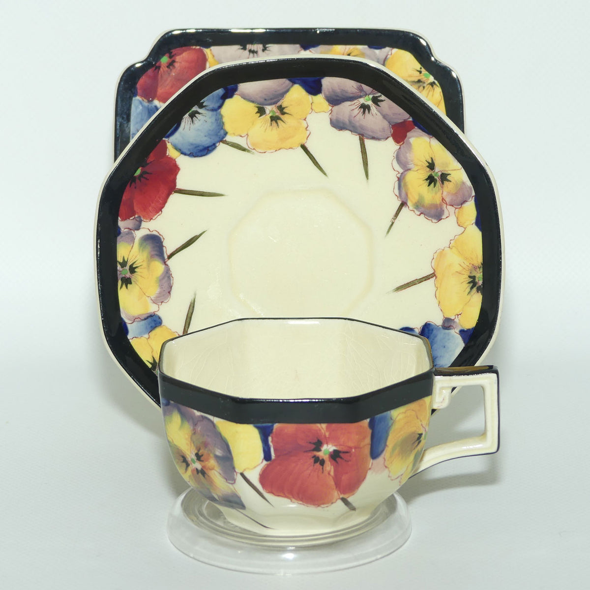 Royal Doulton Pansy with Black Border D4049 | tea trio #2
