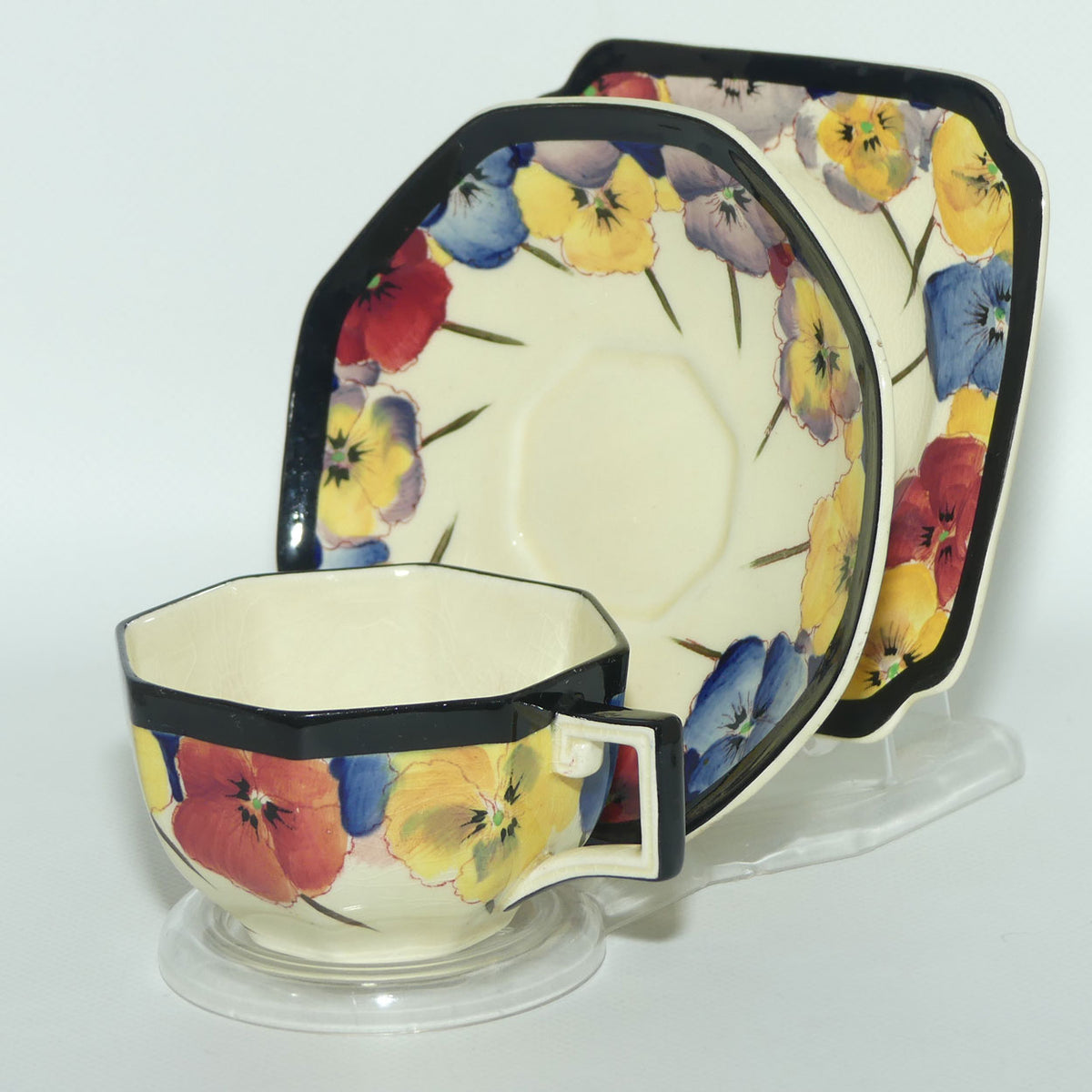 Royal Doulton Pansy with Black Border D4049 | tea trio #2