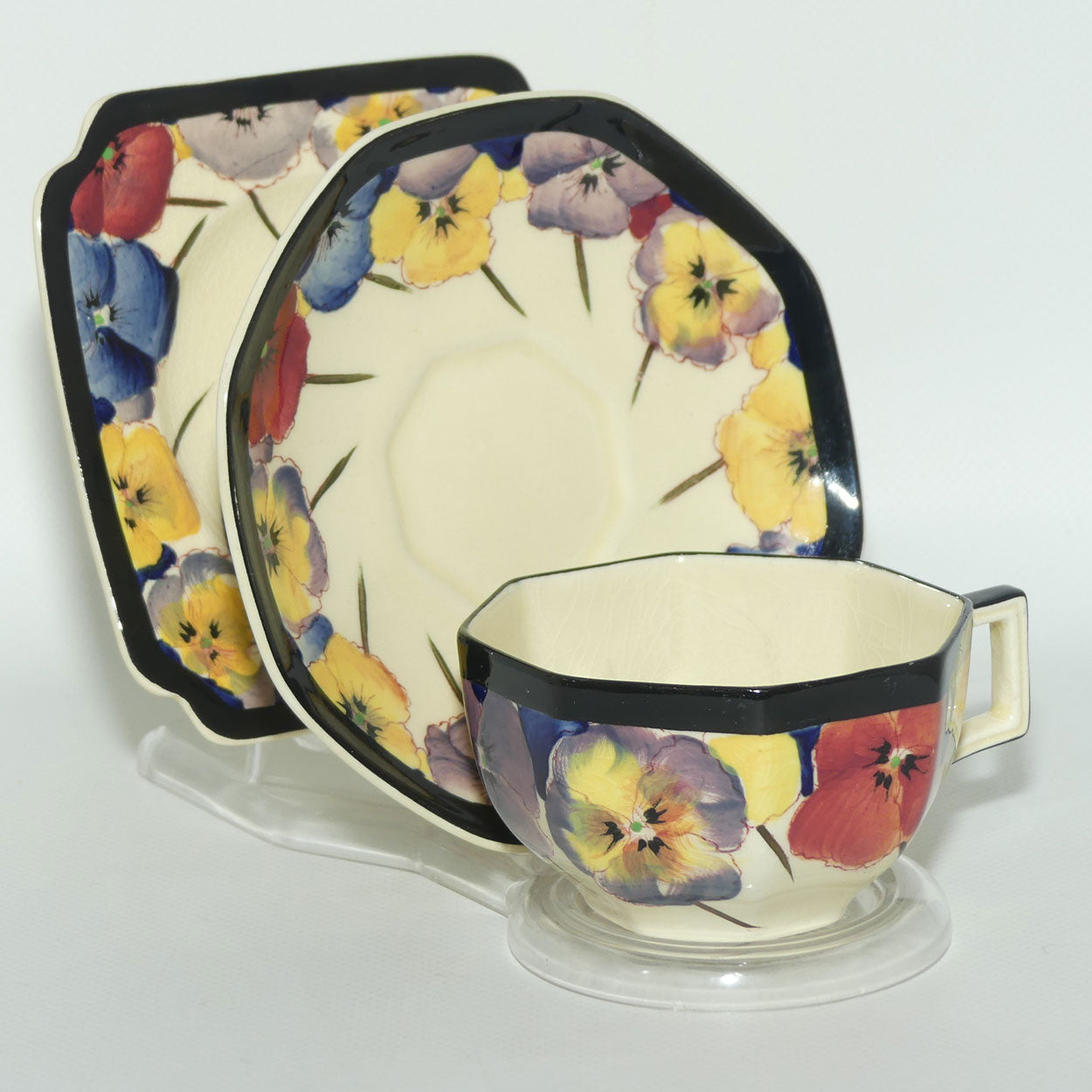 Royal Doulton Pansy with Black Border D4049 | tea trio #2