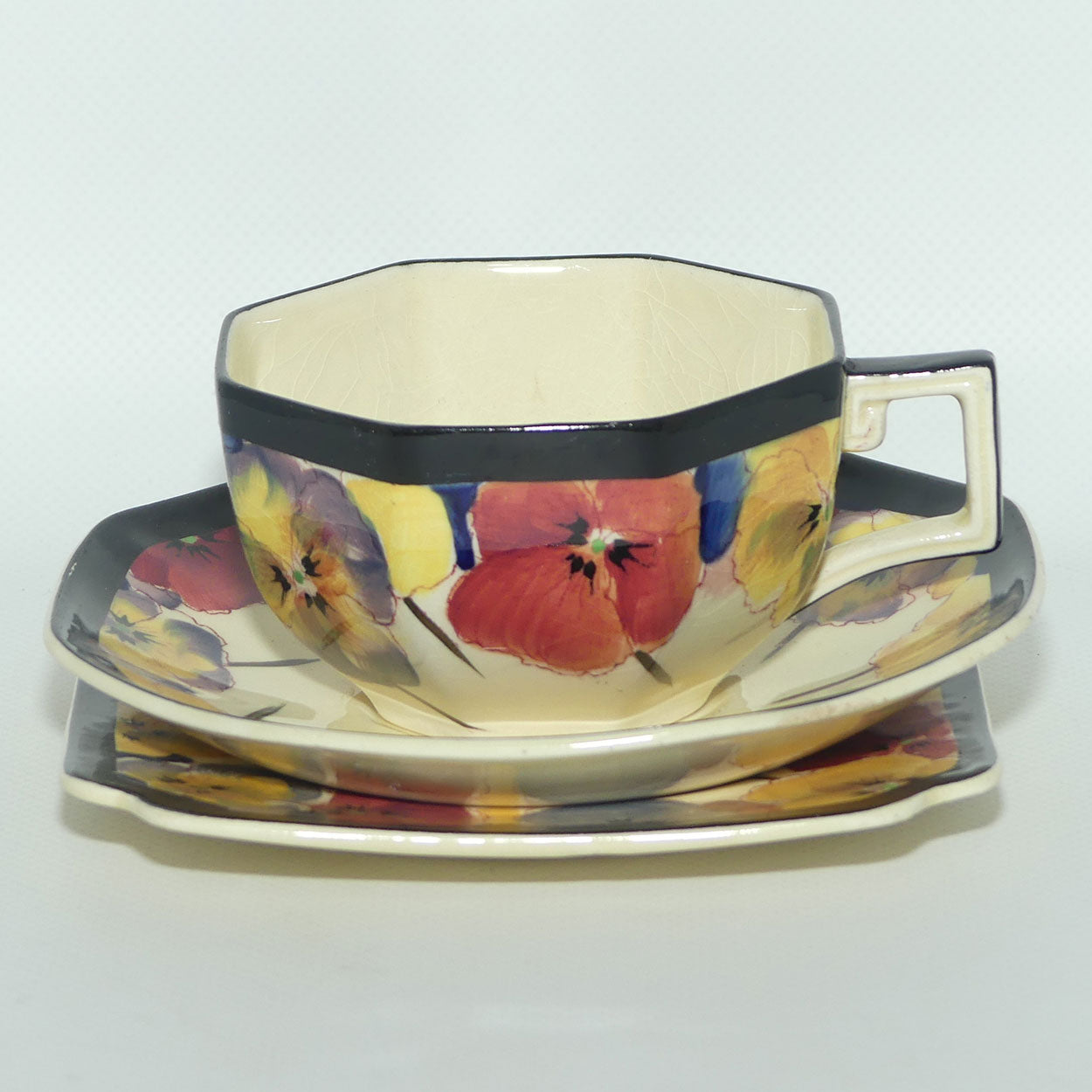 Royal Doulton Pansy with Black Border D4049 | tea trio #2