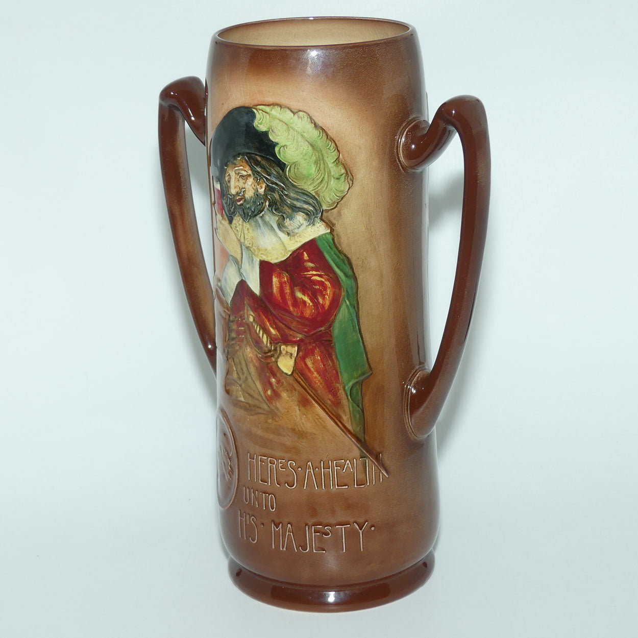 Royal Doulton Aerographed Brown Here's a Health Unto his Majesty double handled vase D5719 | #1