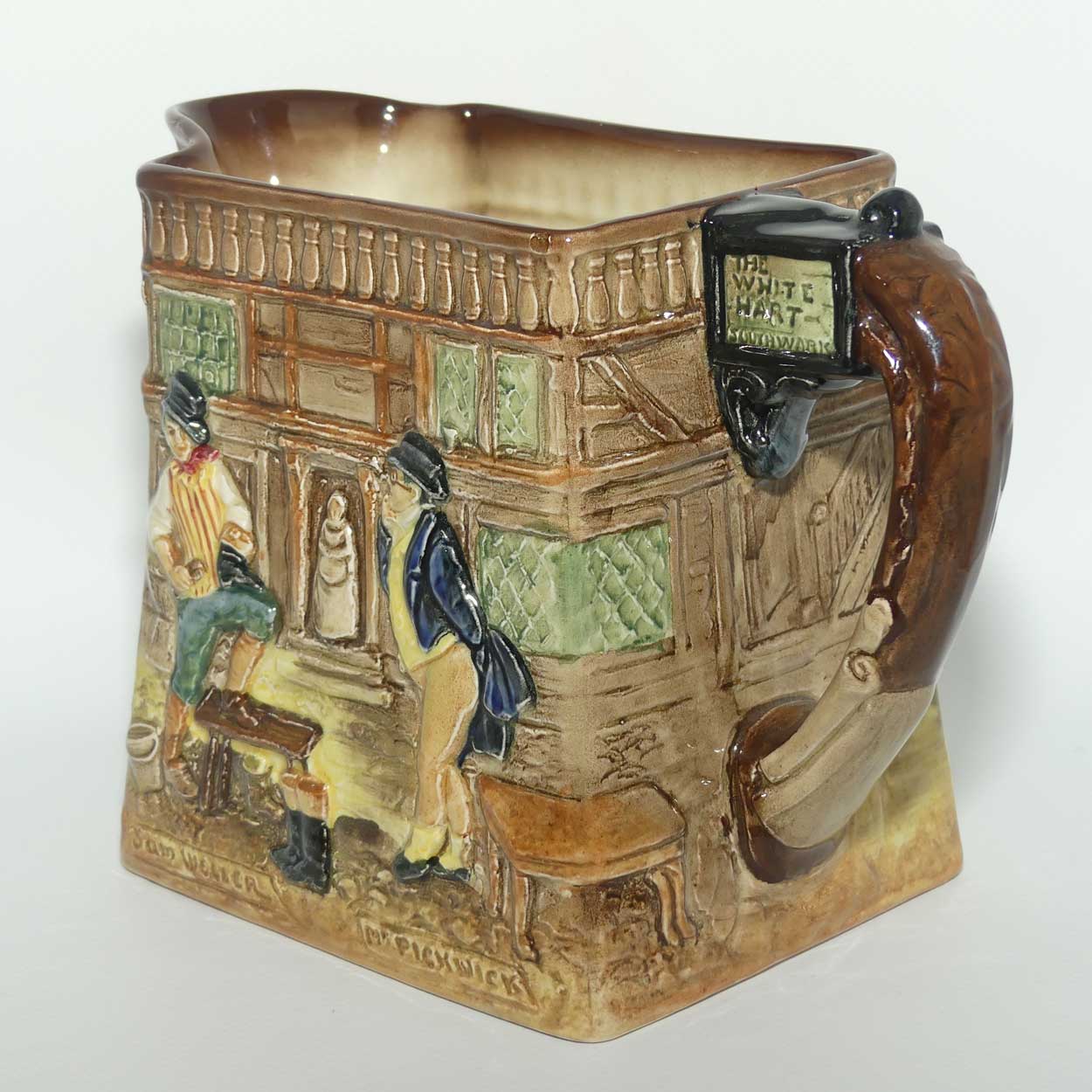 Royal Doulton Dickens G Low Relief Pickwick Papers jug | Many characters outside the White Hart Inn D5756 | #3