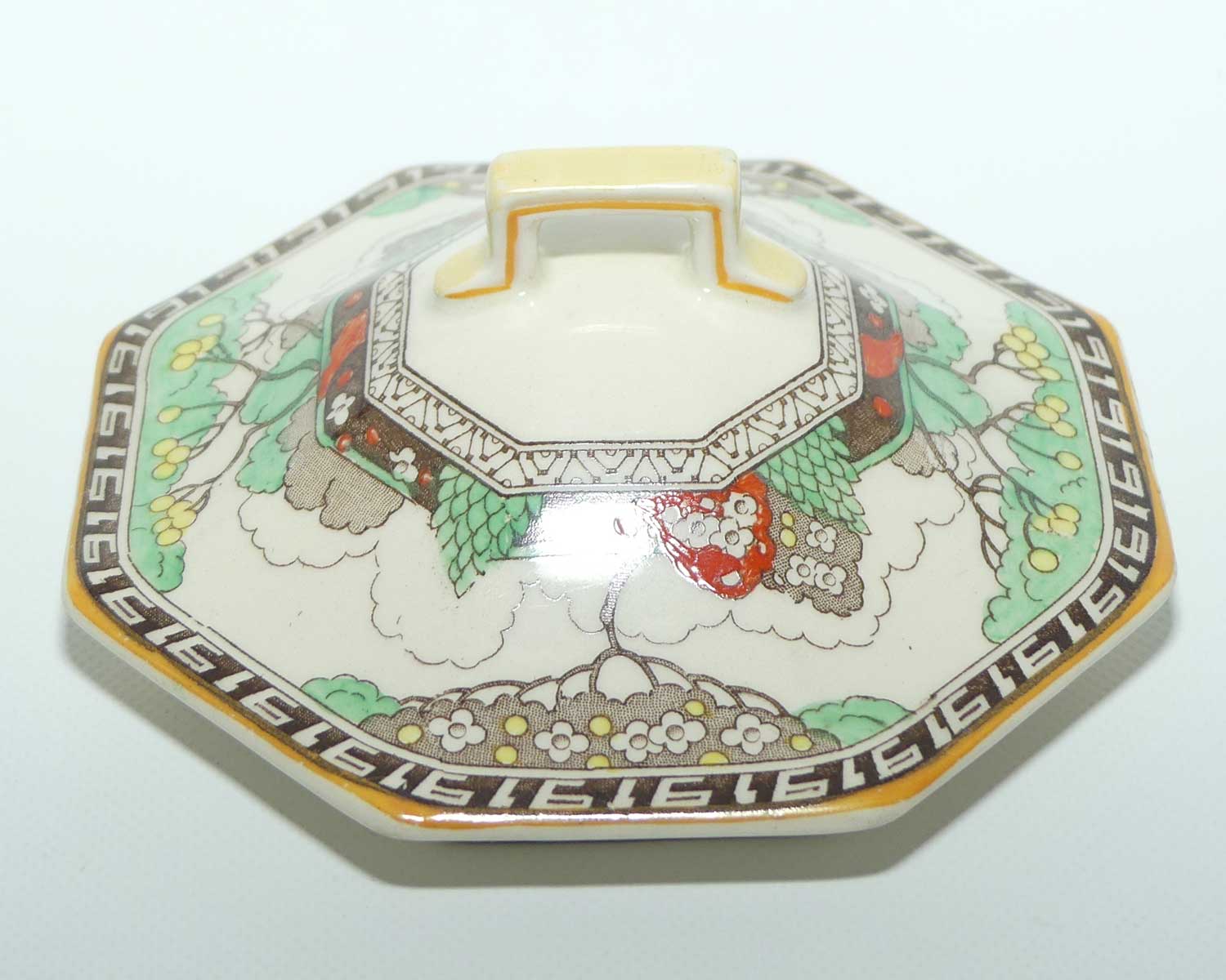 Royal Doulton Art Deco octagonal covered pot and underplate D5805