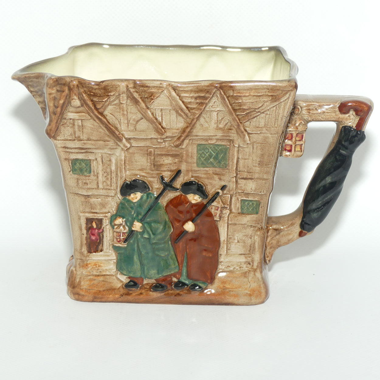 Royal Doulton Dickens G Low Relief Old London jug | Depicts London in Dicken's Day with Old Charley and Sairey Gamp D6291