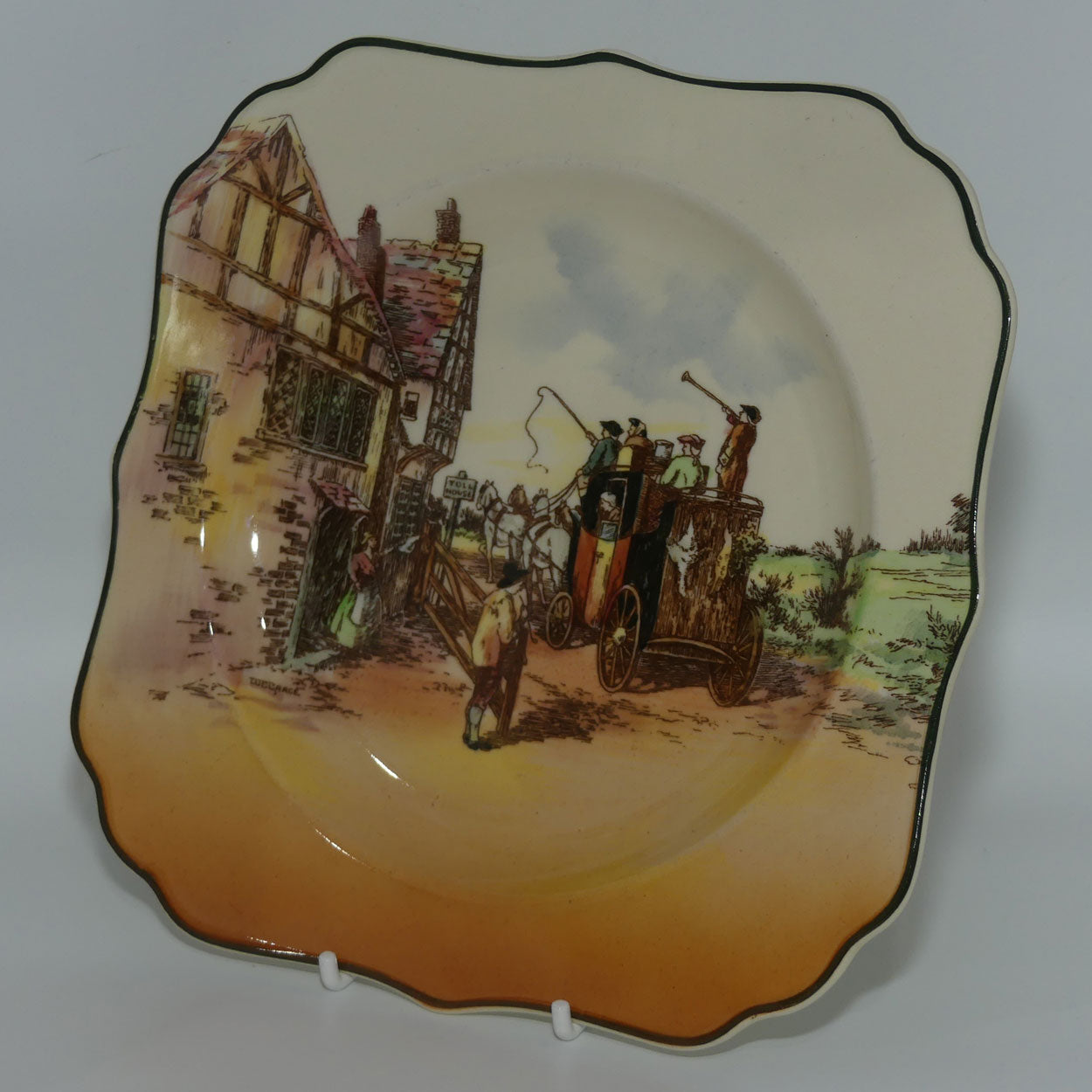Royal Doulton Old English Coaching Scenes square cabinet plate D6393