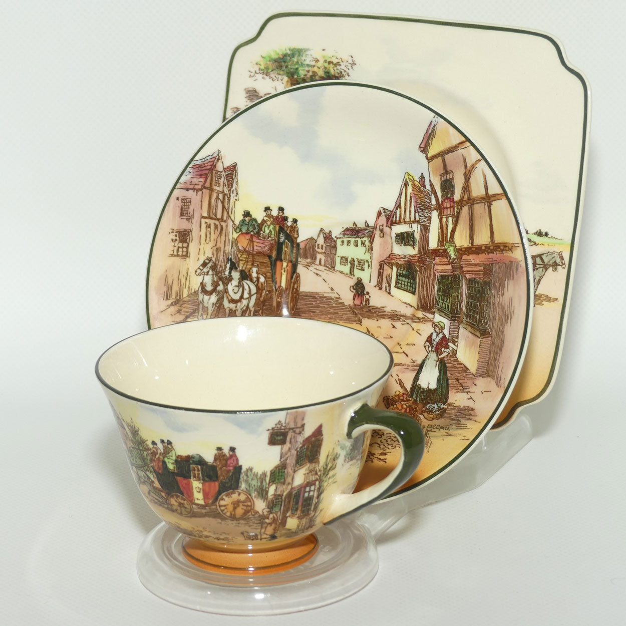 Royal Doulton Old English Coaching Scenes tea trio D6393
