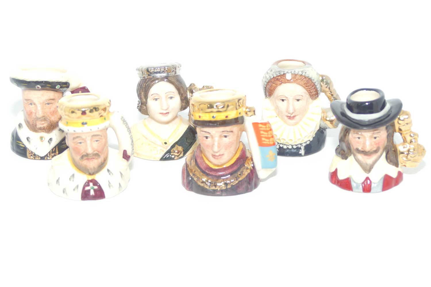 D6990 - D6995 Royal Doulton tiny character jug set | Kings and Queens of the Realm | LE 123/2500