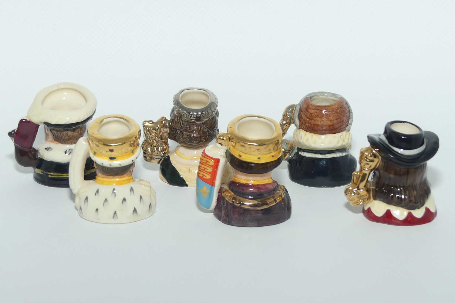 D6990 - D6995 Royal Doulton tiny character jug set | Kings and Queens of the Realm | LE 123/2500