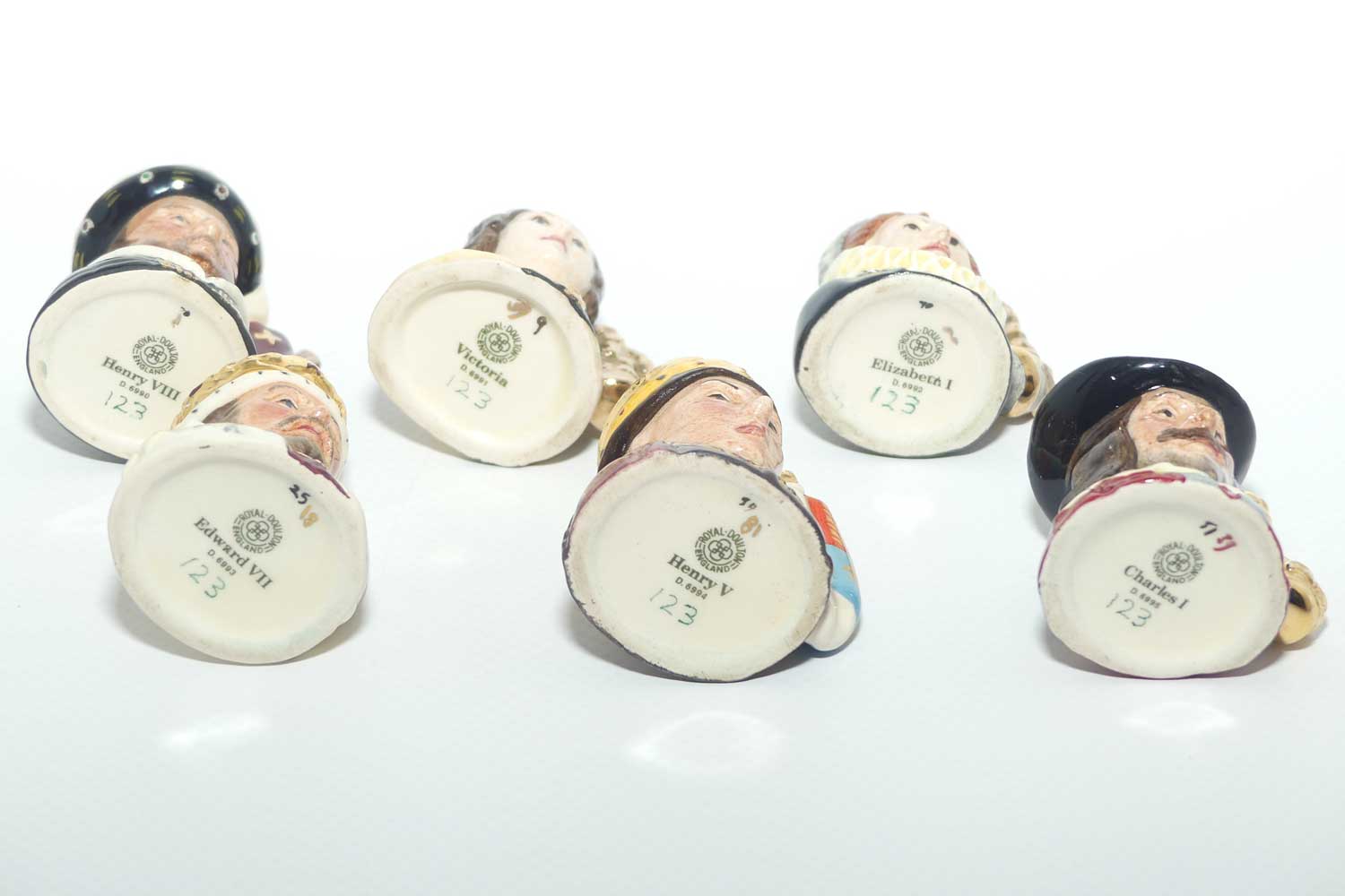 D6990 - D6995 Royal Doulton tiny character jug set | Kings and Queens of the Realm | LE 123/2500