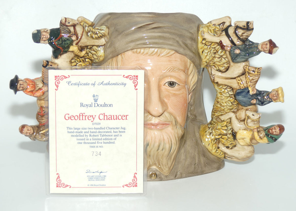 D7029 Royal Doulton large double handle character jug Geoffrey Chaucer | LE 734/1500 + Cert