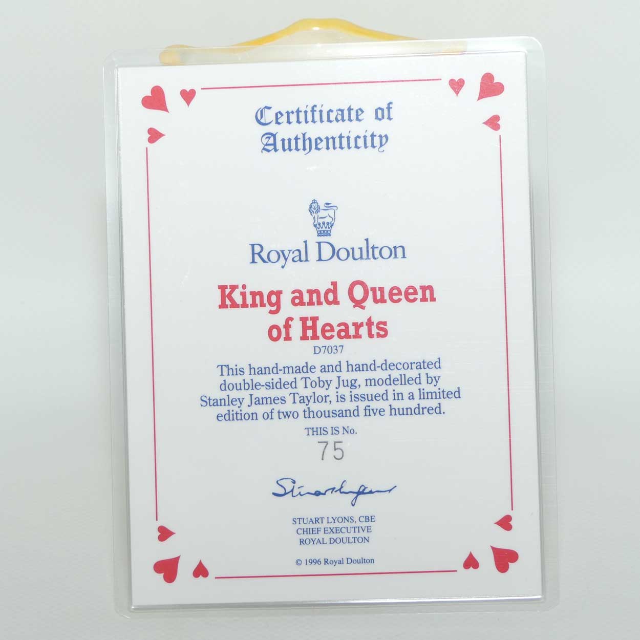 D7037 Royal Doulton toby jug King and Queen of Hearts | LE 75/2500