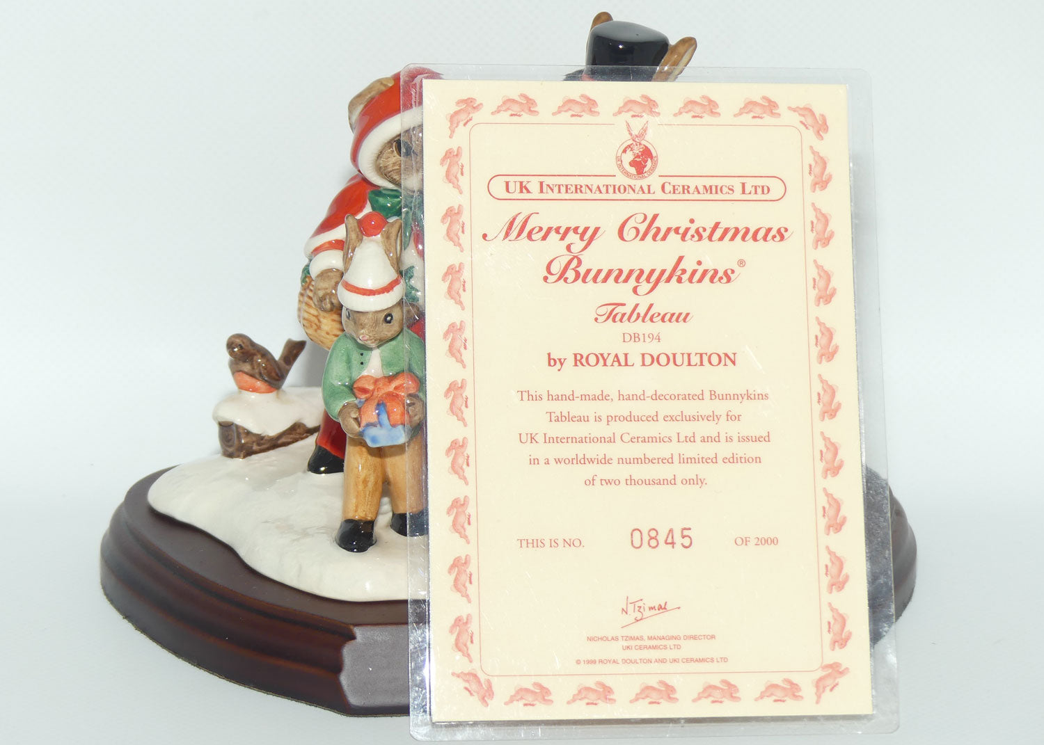 DB194 Royal Doulton Bunnykins Merry Christmas Bunnykins tableau | Ltd Ed 845/2000 | Box + Cert