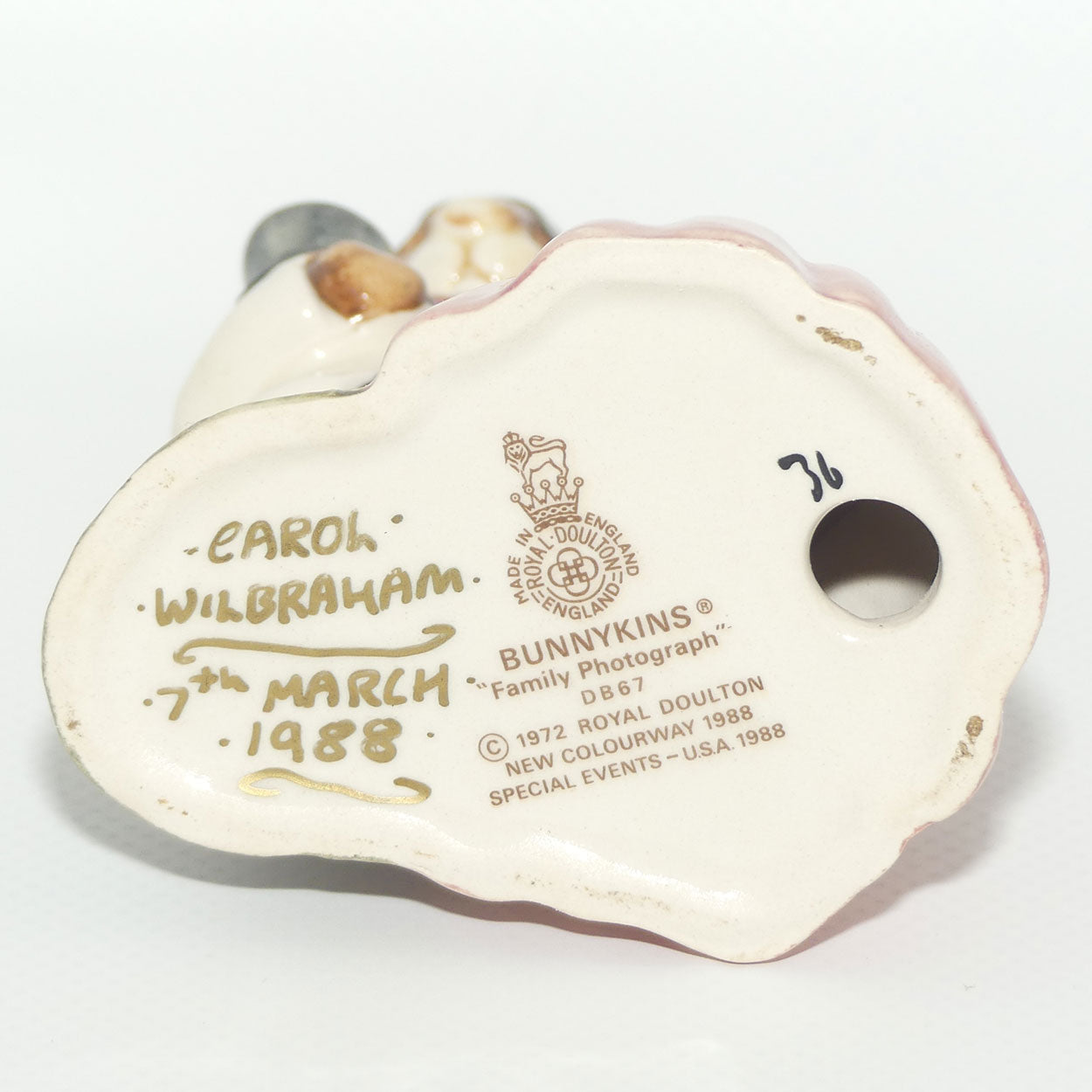 DB067 Royal Doulton Bunnykins Family Photograph | White & Pink | #1 | signed Carol Wilbraham 7th March 1988 | boxed