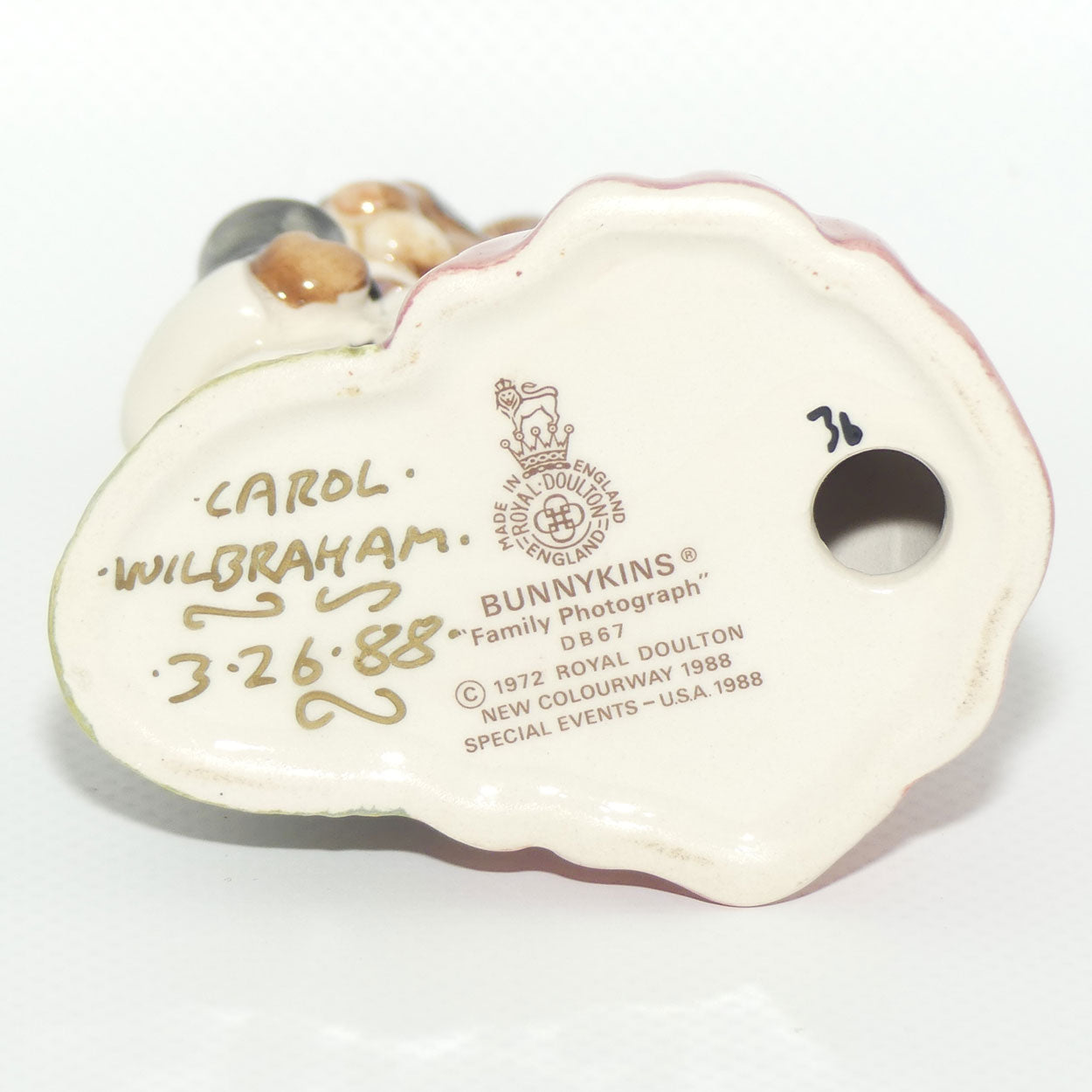 DB067 Royal Doulton Bunnykins Family Photograph | White & Pink | #2 | signed Carol Wilbraham 3.26.88 | boxed