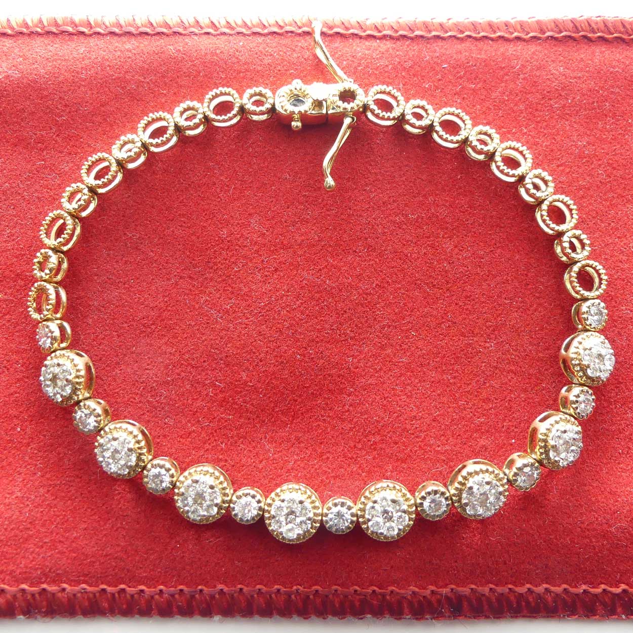 9ct Yellow Gold 65 stone Diamond Tennis bracelet | Total Diamond Weight 1ct