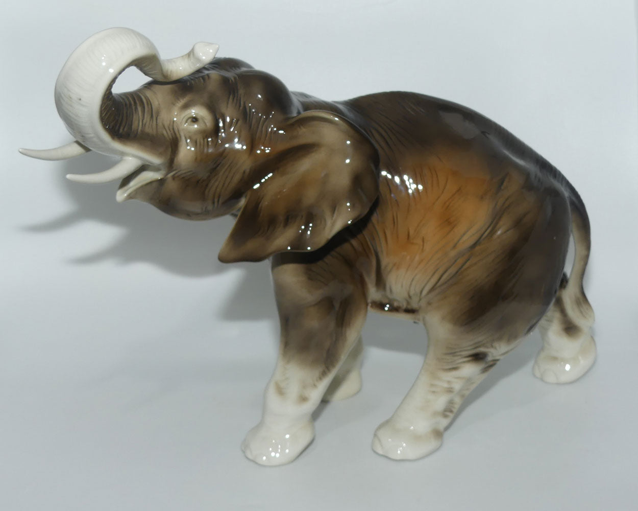 Royal Dux figure of Elephant | Trunk in Salute | Large