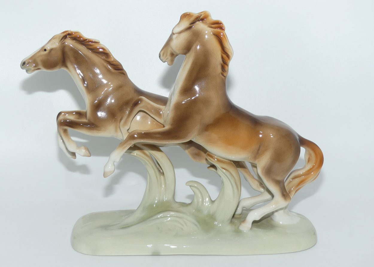 Royal Dux figure group of Rampant Horses