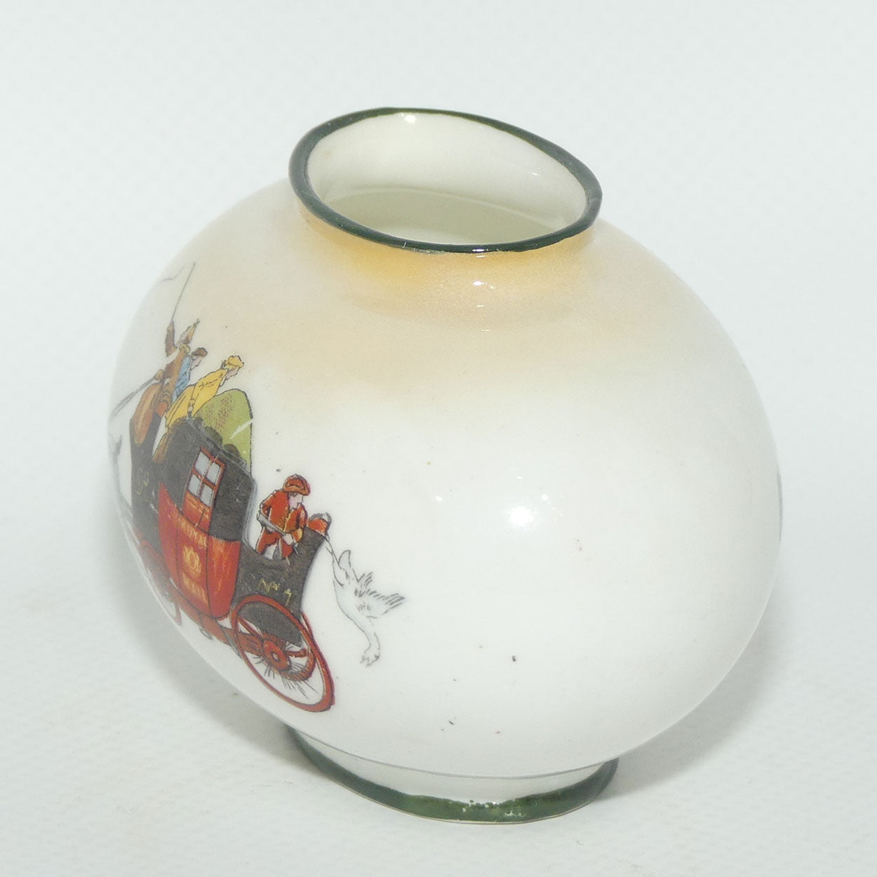 Royal Doulton Coaching Days | White Ground miniature egg shaped vase E3804