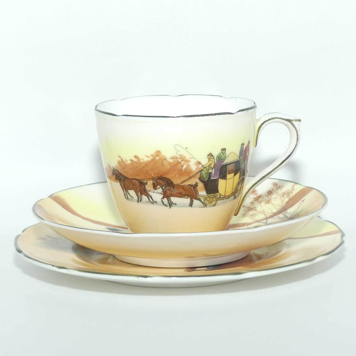 Royal Doulton Coaching Days Cecil shape trio E3804 | Fancy Edge | Taller cup