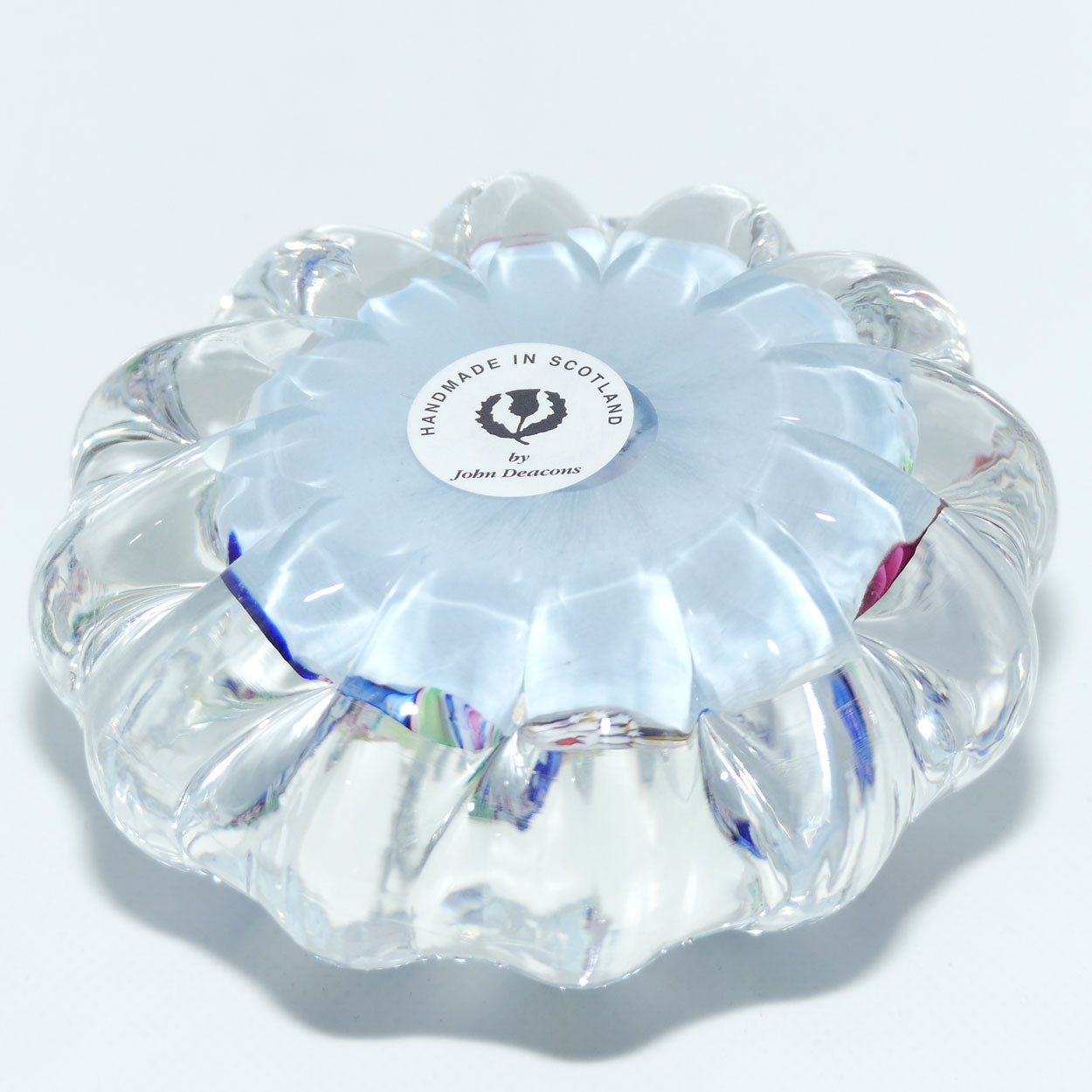 John Deacons Scotland | Daisy shape Magnum paperweight | End of Day | Pale Blue