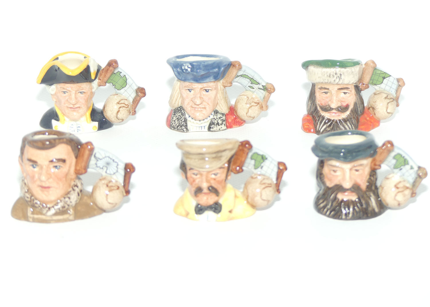 D7081 - D7086 Royal Doulton tiny character jug set | Explorers