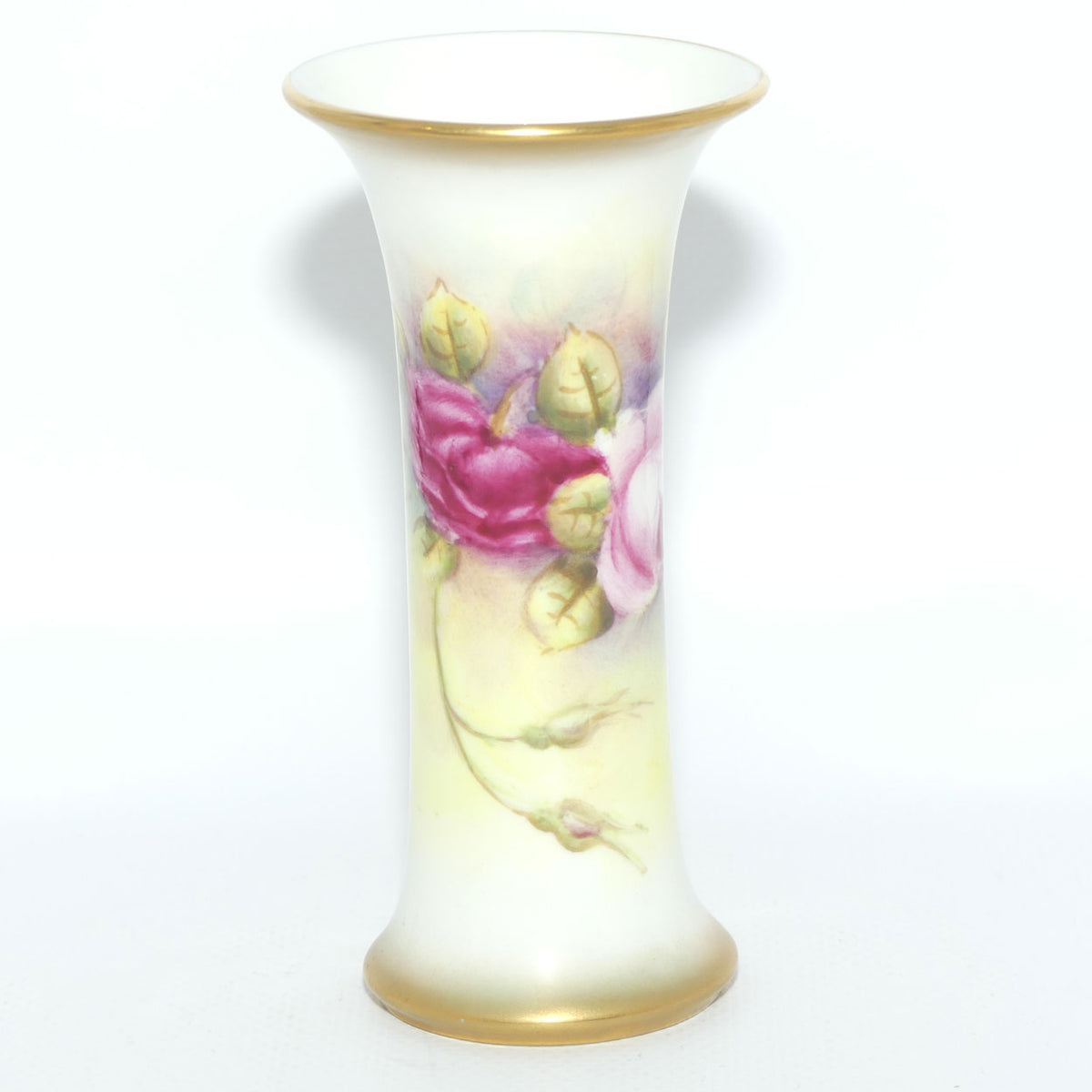 Royal Worcester hand painted and gilt Roses trumpet vase | Fairsey |