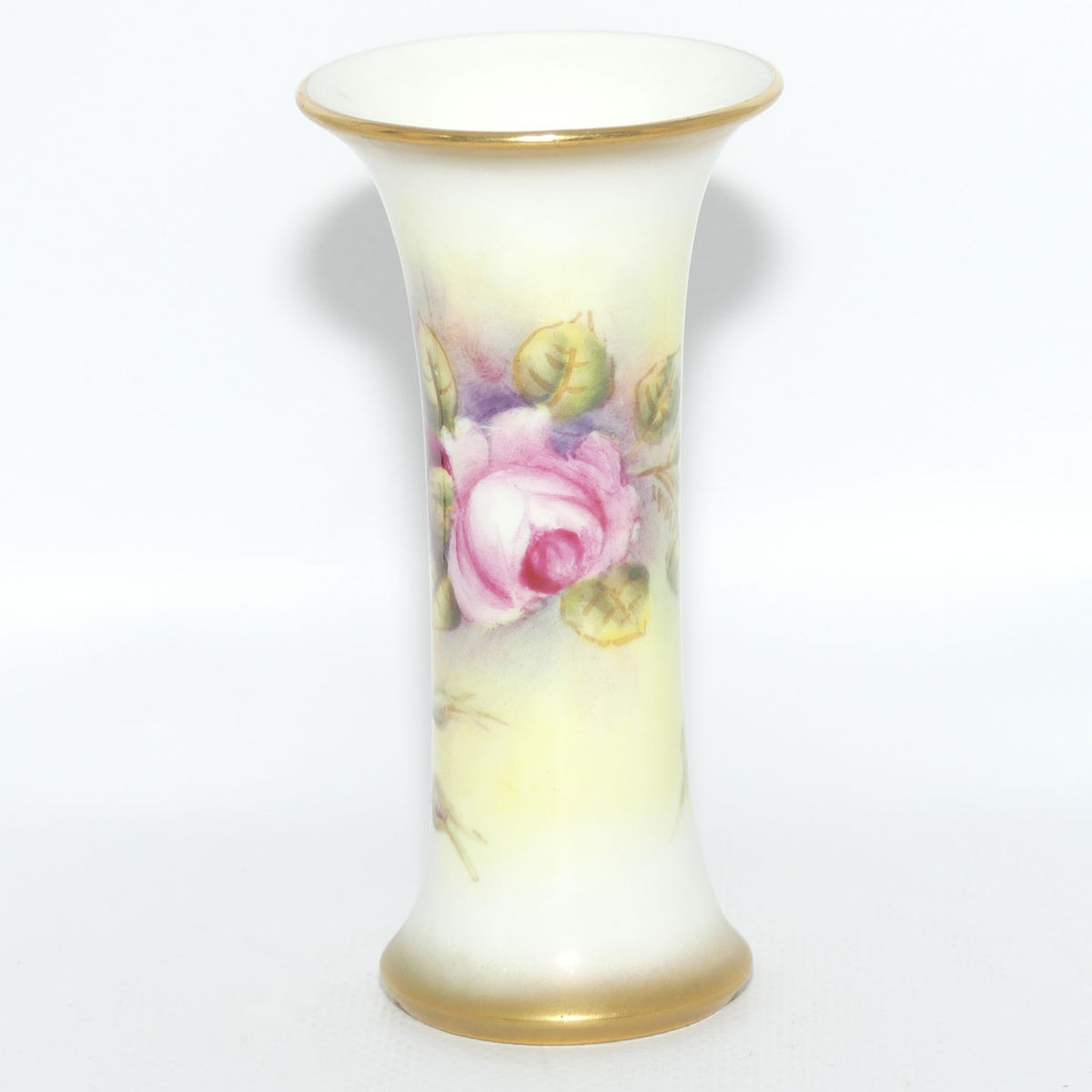 Royal Worcester hand painted and gilt Roses trumpet vase | Fairsey |