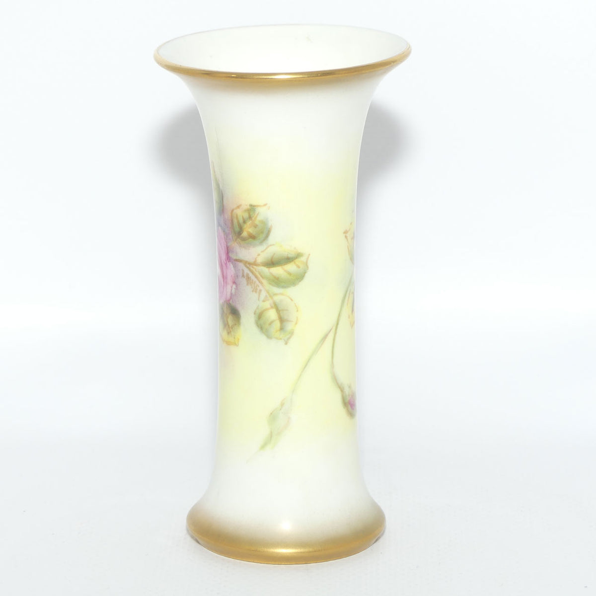 Royal Worcester hand painted and gilt Roses trumpet vase | Fairsey |