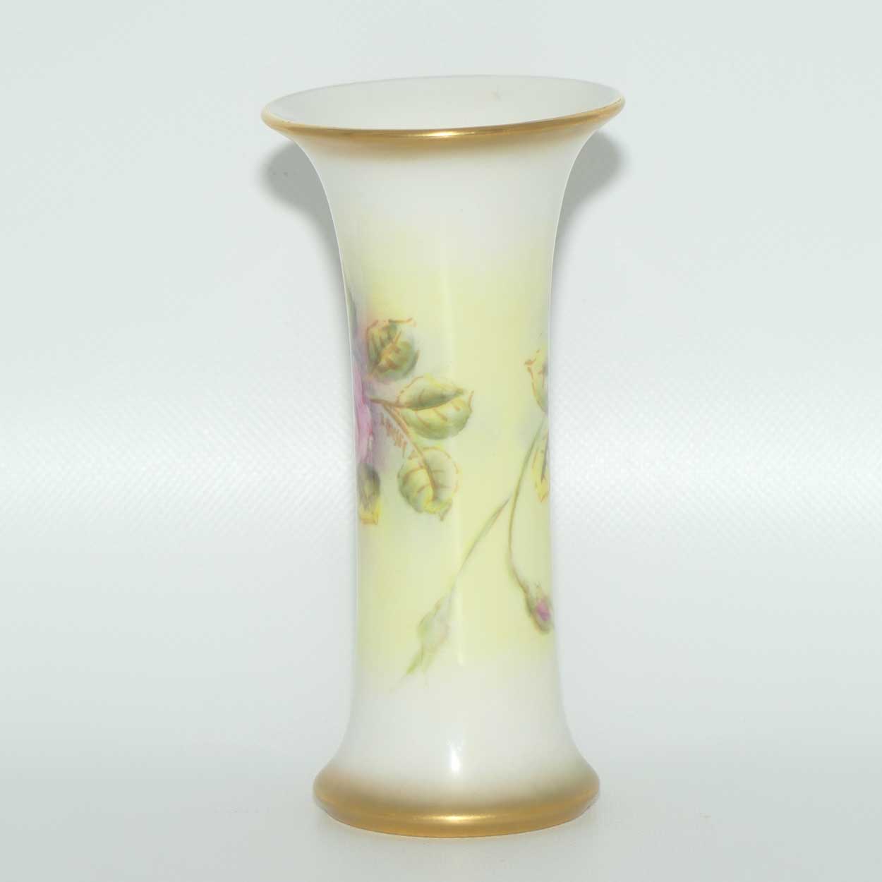 Royal Worcester hand painted and gilt Roses trumpet vase (Fairsey)