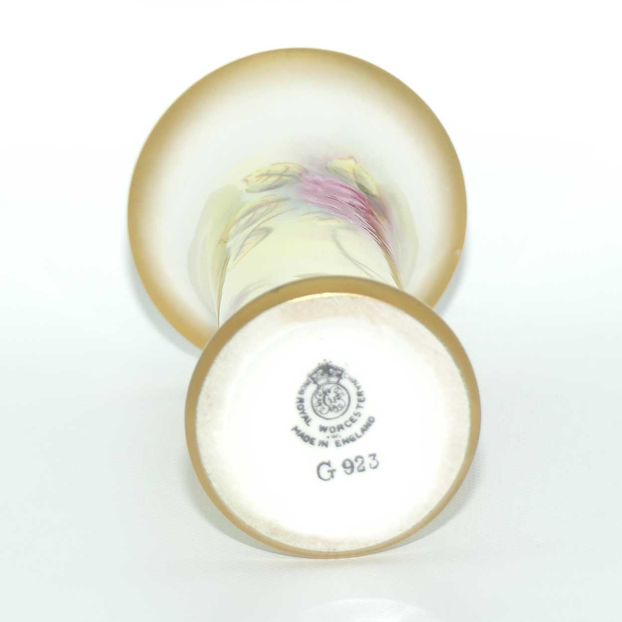 Royal Worcester hand painted and gilt Roses trumpet vase (Fairsey)