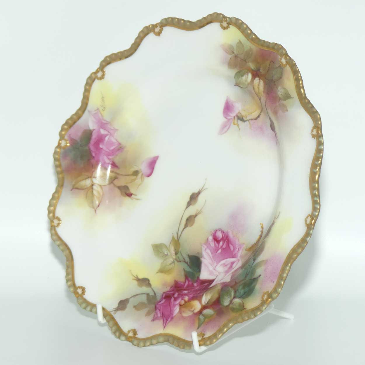 Royal Worcester hand painted and gilt Roses plate (Fildes)