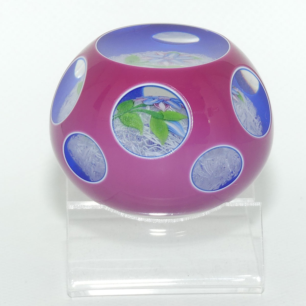 John Deacons Scotland Lampwork Floral Spray on Lace | Facetted Overlay small paperweight