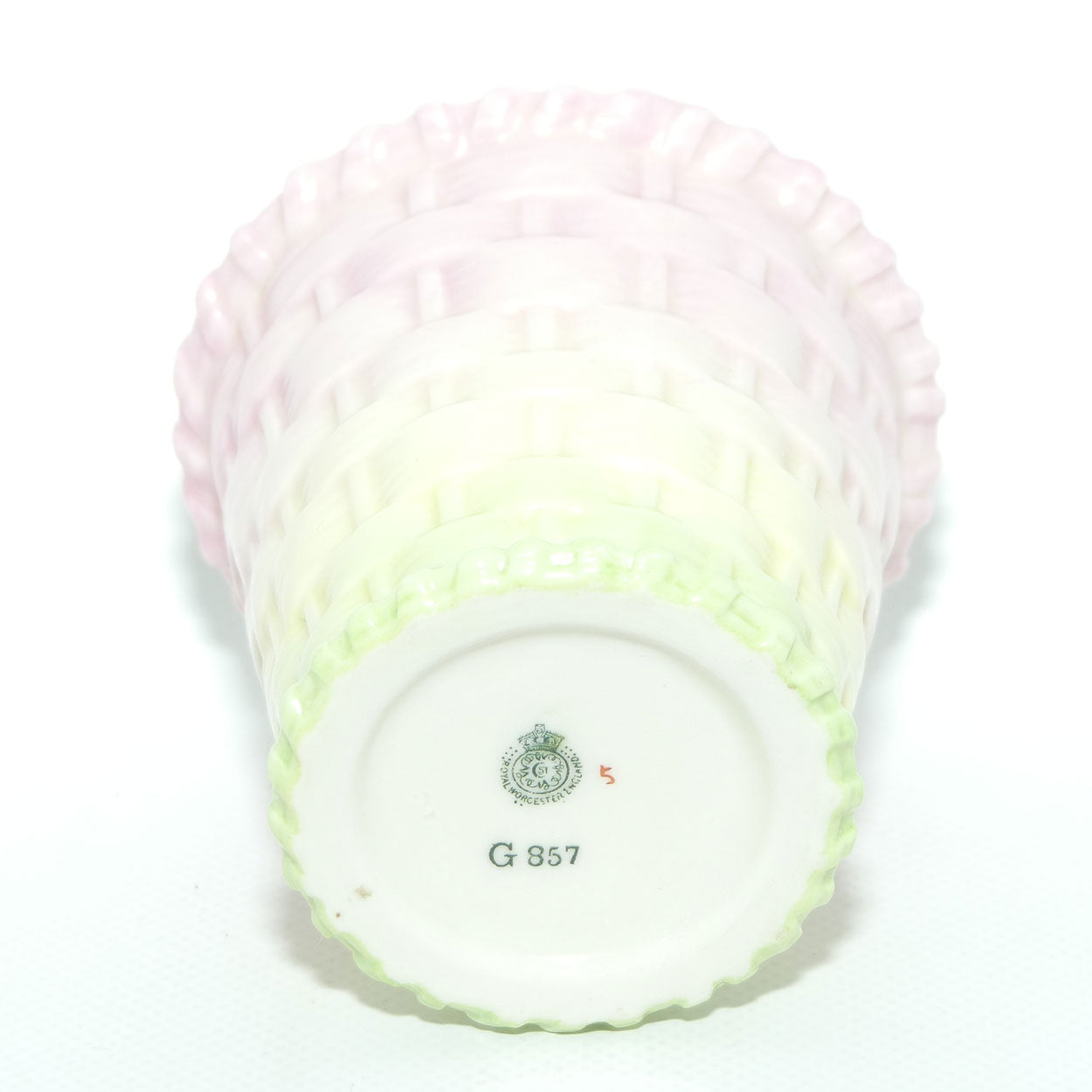 Royal Worcester Basket Weave mini planter G857 | Pink and Green | c.1906