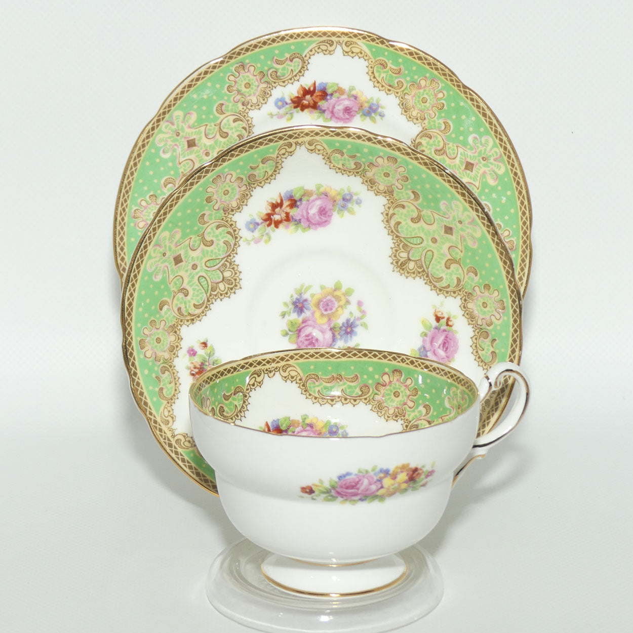 Paragon Bone China fine tea trio | Green Floral pattern