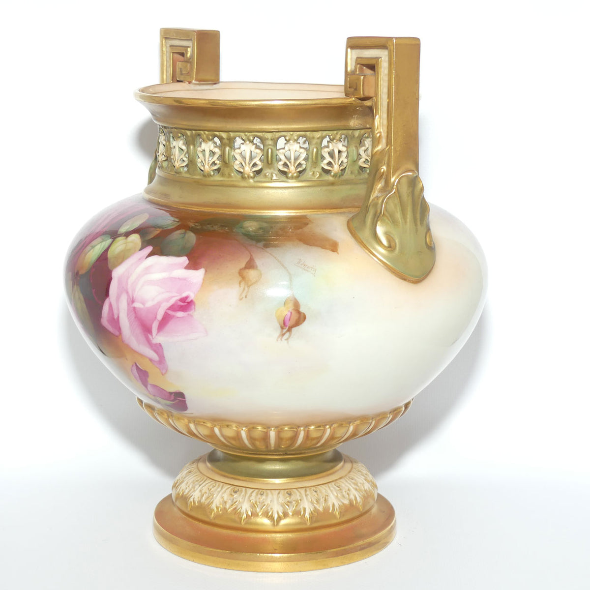 Royal Worcester hand painted Hadley Roses Twin Handle Jardiniere with pierced gallery | Harry Martin