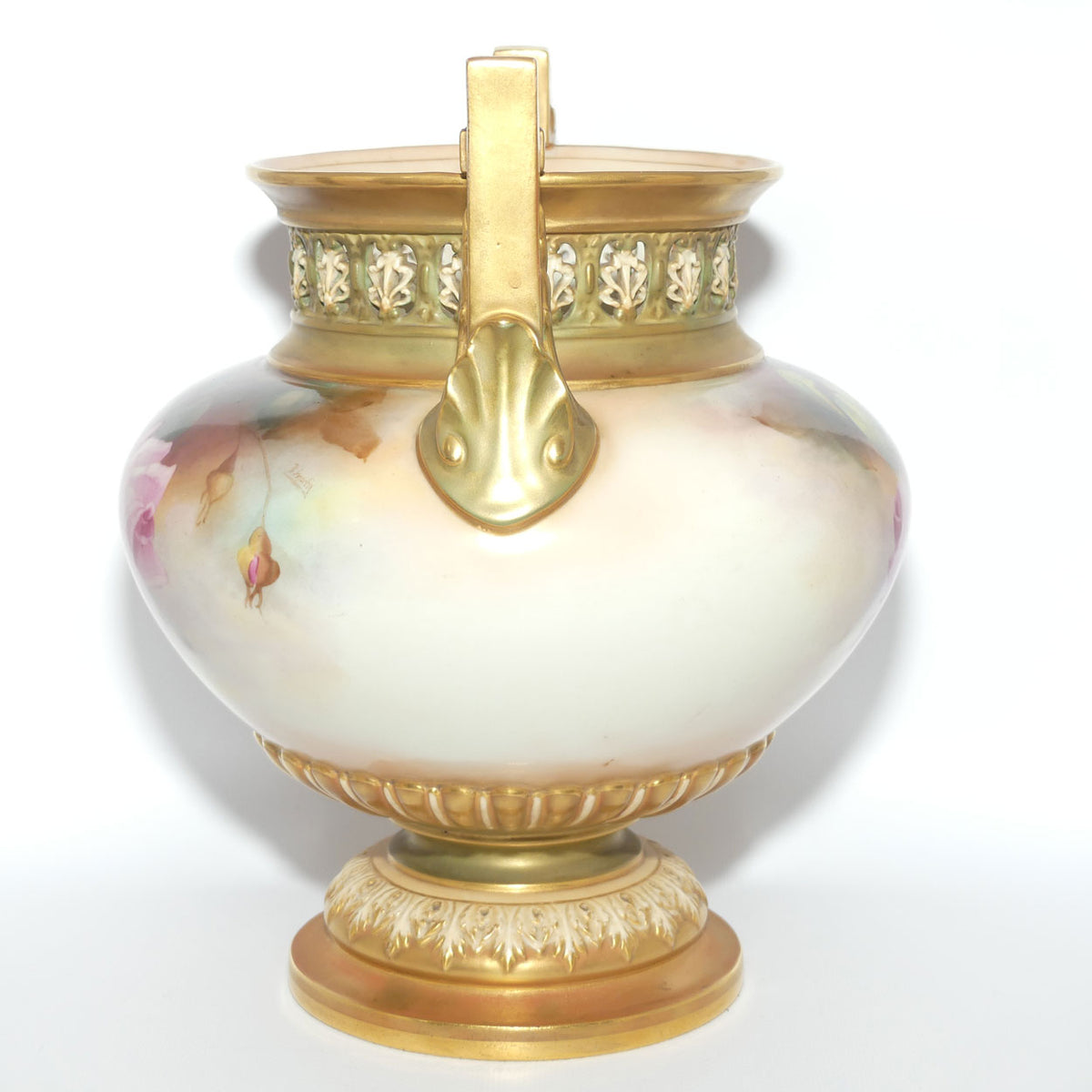 Royal Worcester hand painted Hadley Roses Twin Handle Jardiniere with pierced gallery | Harry Martin