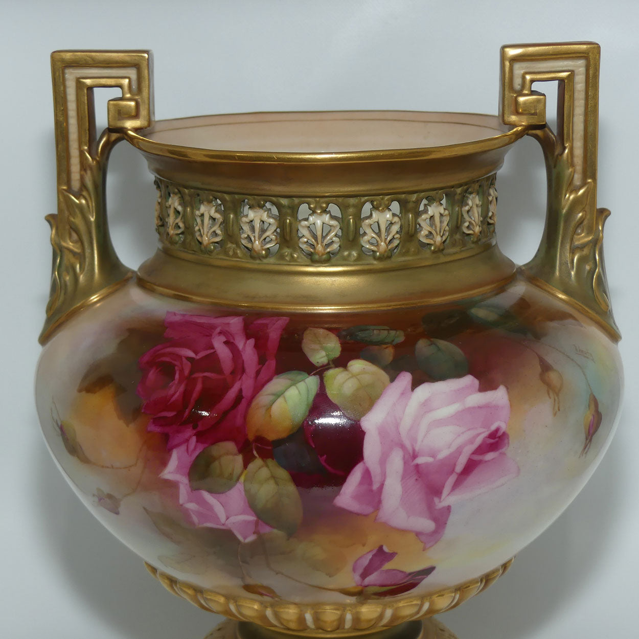 Royal Worcester Twin Handle Hadley Rose Jardiniere with pierced gallery | Harry Martin