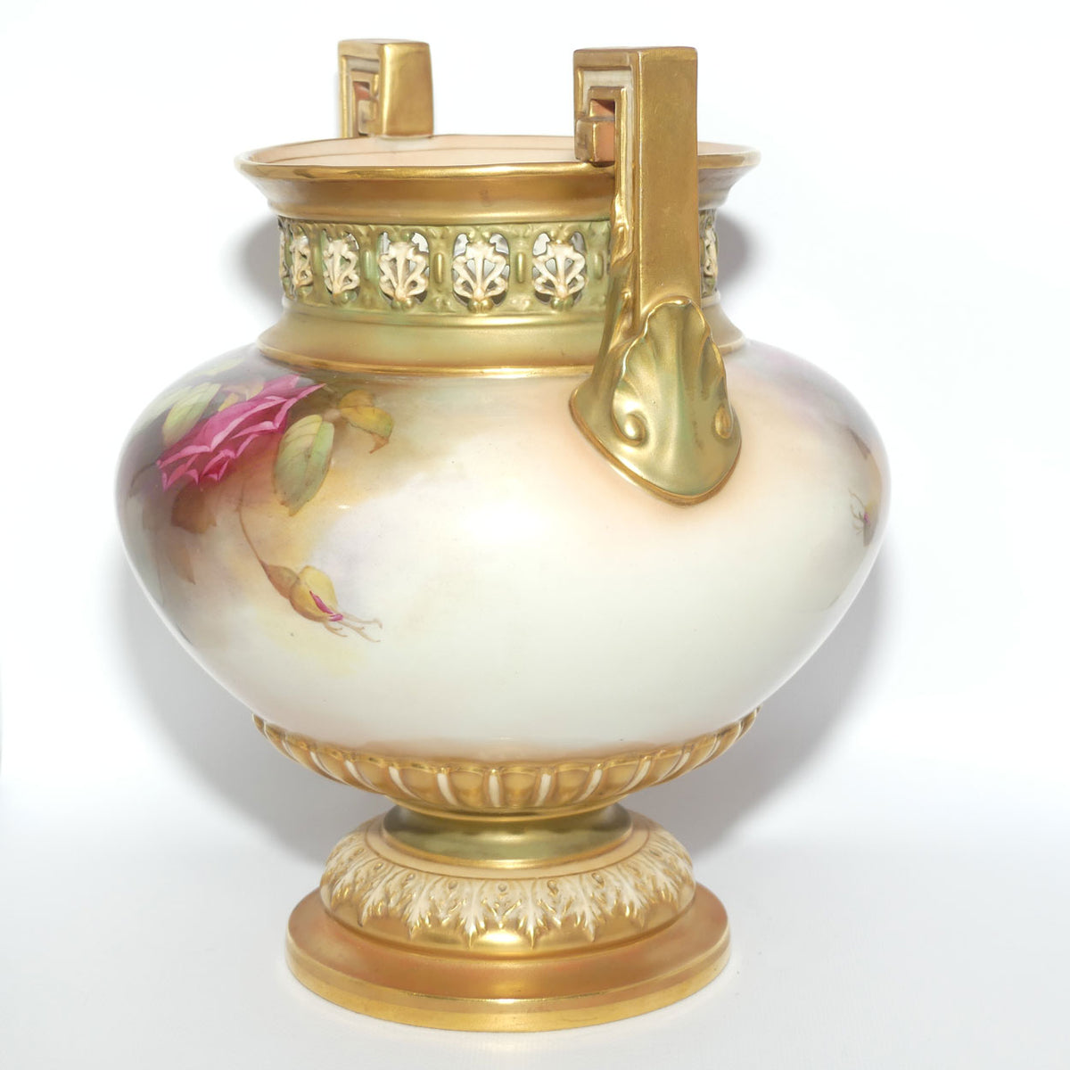 Royal Worcester hand painted Hadley Roses Twin Handle Jardiniere with pierced gallery | Harry Martin