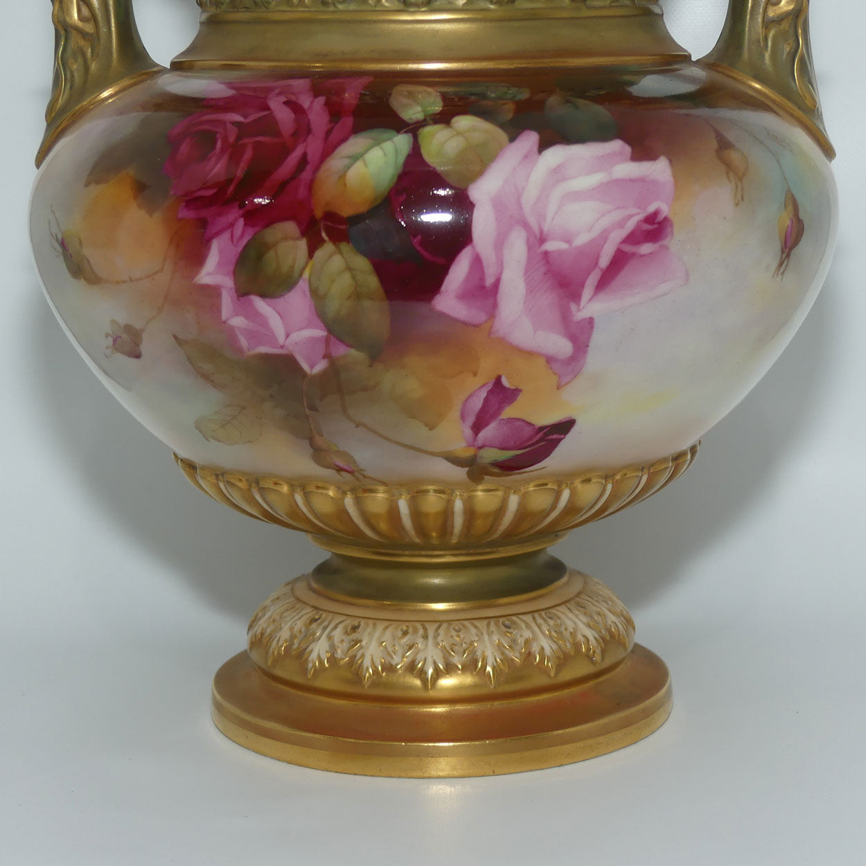 Royal Worcester Twin Handle Hadley Rose Jardiniere with pierced gallery | Harry Martin