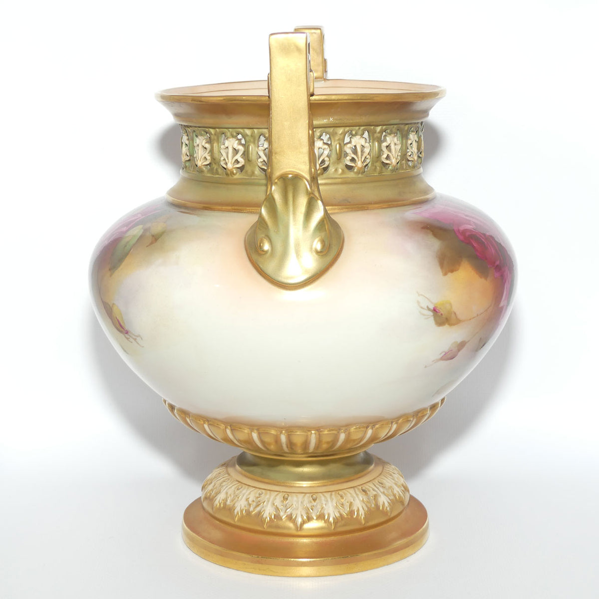 Royal Worcester hand painted Hadley Roses Twin Handle Jardiniere with pierced gallery | Harry Martin