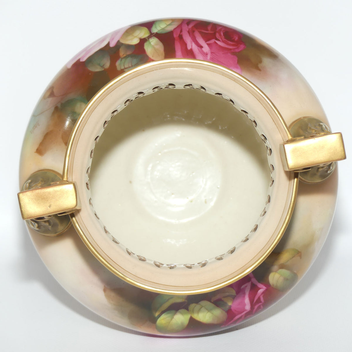 Royal Worcester hand painted Hadley Roses Twin Handle Jardiniere with pierced gallery | Harry Martin