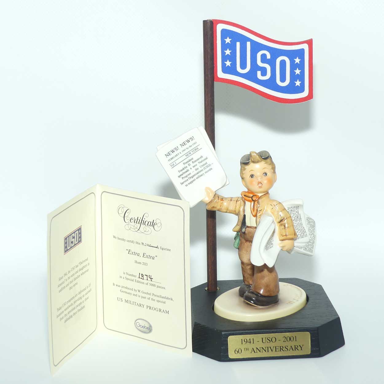 HUM2113 MI Hummel figure Extra, Extra | 1941 - 2001 USO Special Edition | We Deliver America | Boxed