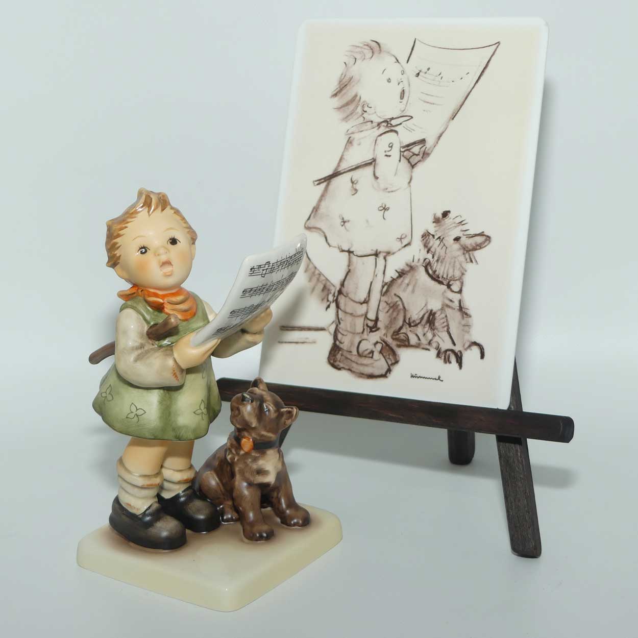 HUM0911 MI Hummel figure Harmony and Lyric + Ceramic Postcard on Easel | TMK8 | boxed