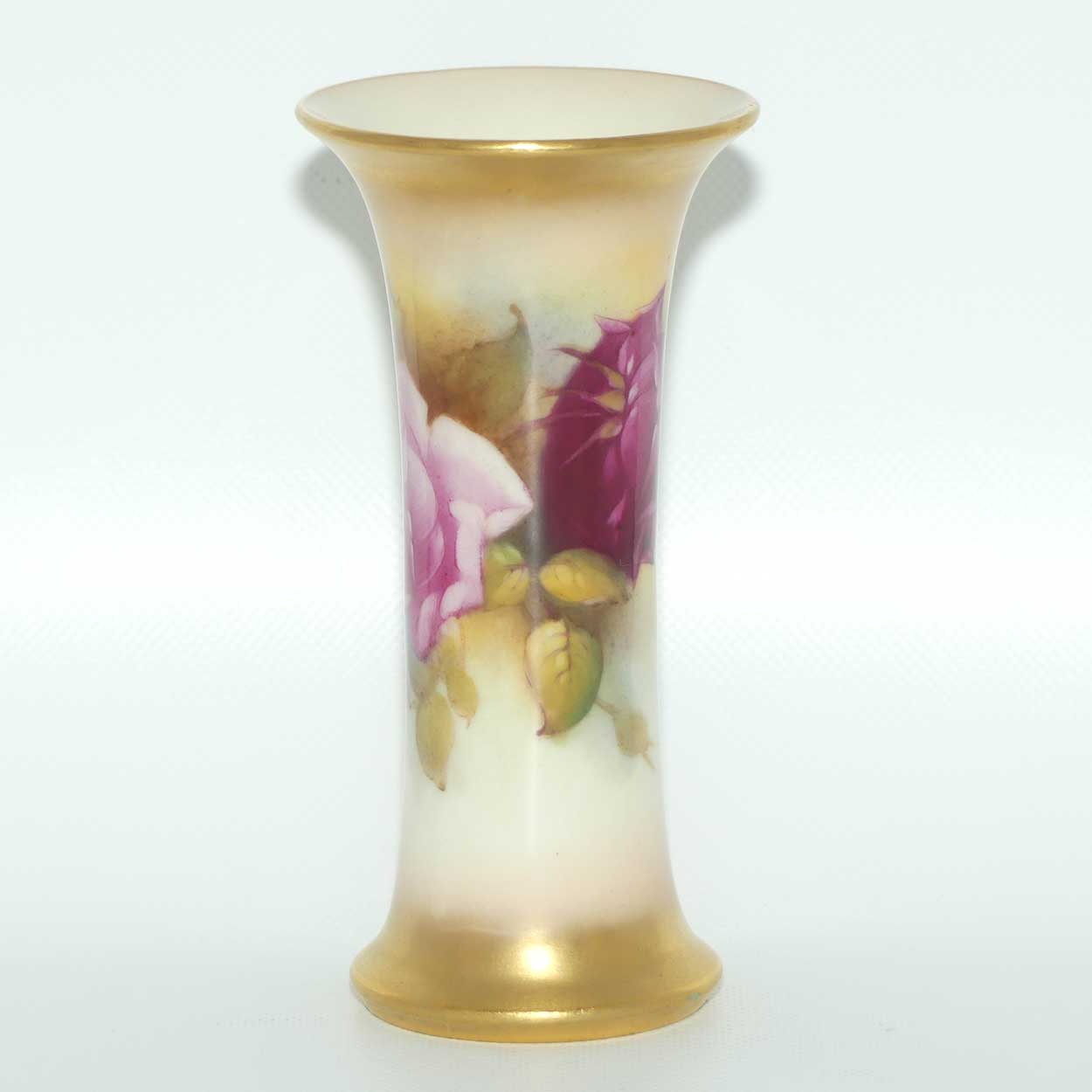 Royal Worcester hand painted roses small trumpet vase (Hunt)